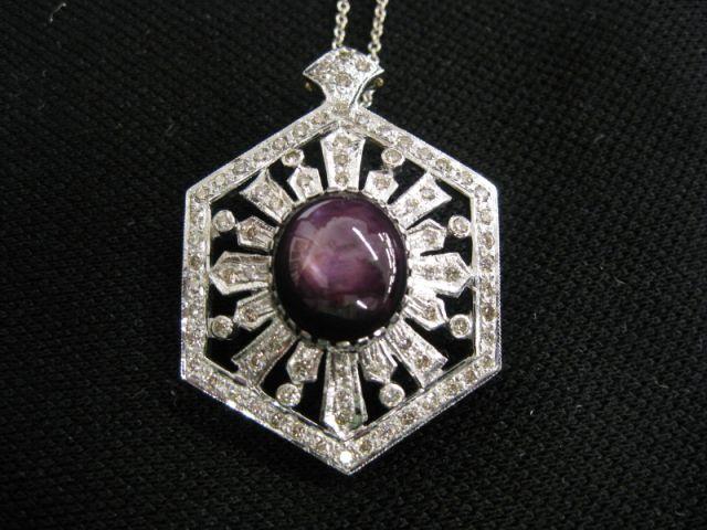 Appraisal: Star Ruby Diamond Pendant carat cabochon surrounded by diamonds totaling