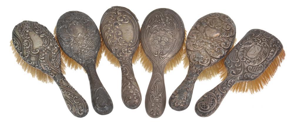 Appraisal: SIX STERLING MOUNTED HAIR BRUSHES MINOR FAULTS