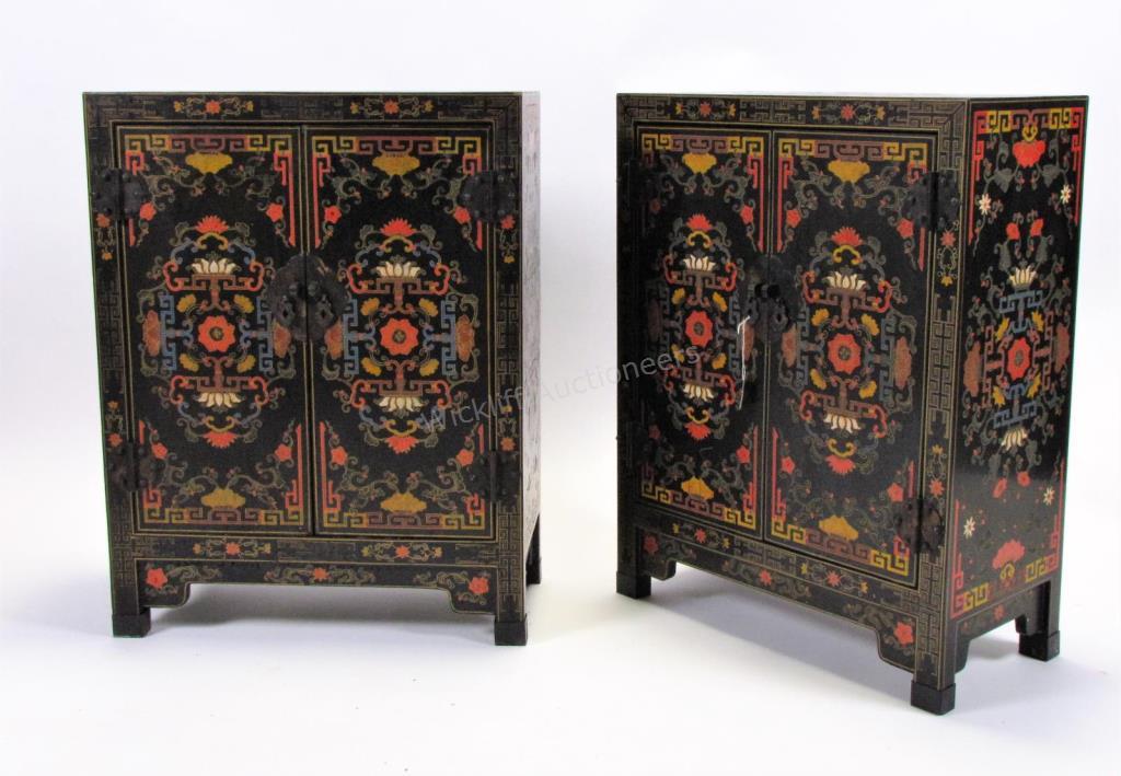 Appraisal: A pair of Chinoiserie -door consoles with black ground and