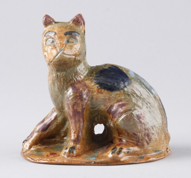 Appraisal: Redware cat features mulit-color glaze t marked on base By