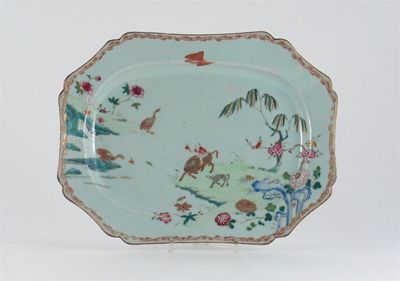 Appraisal: A Chinese famille rose chamfered rectangular dish decorated with a