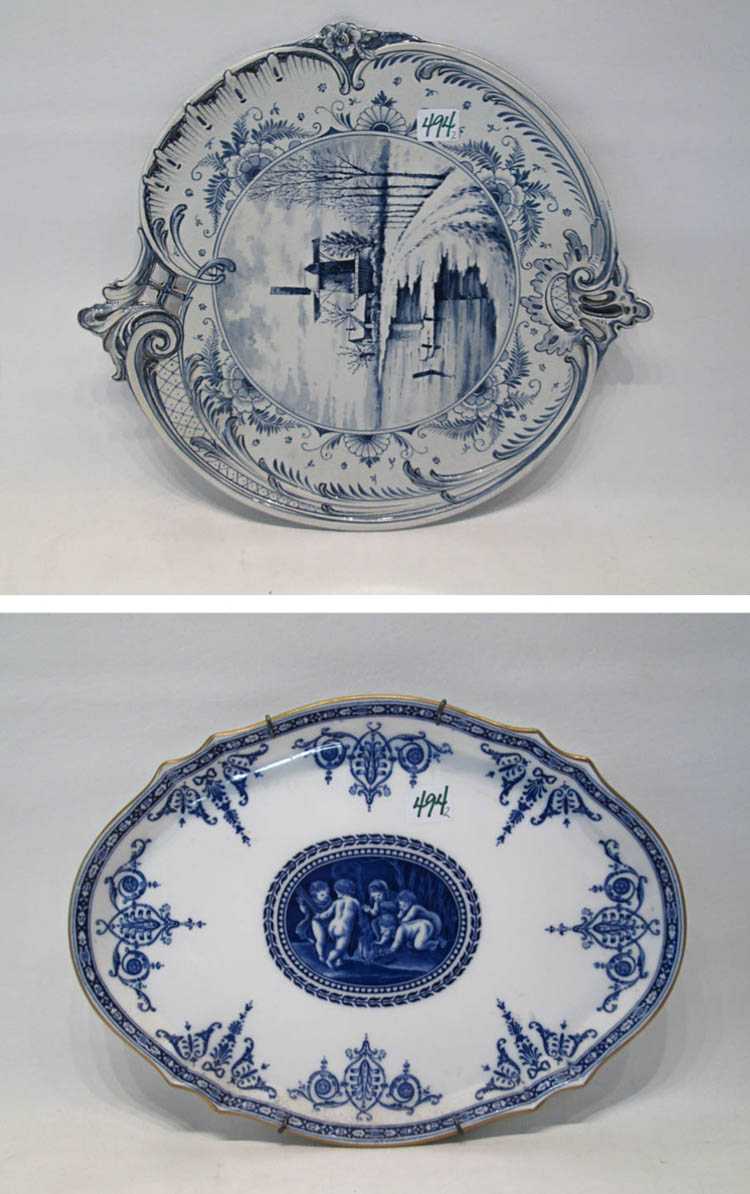 Appraisal: TWO BLUE AND WHITE PORCELAIN WALL PLAQUES Royal Bonn Delft