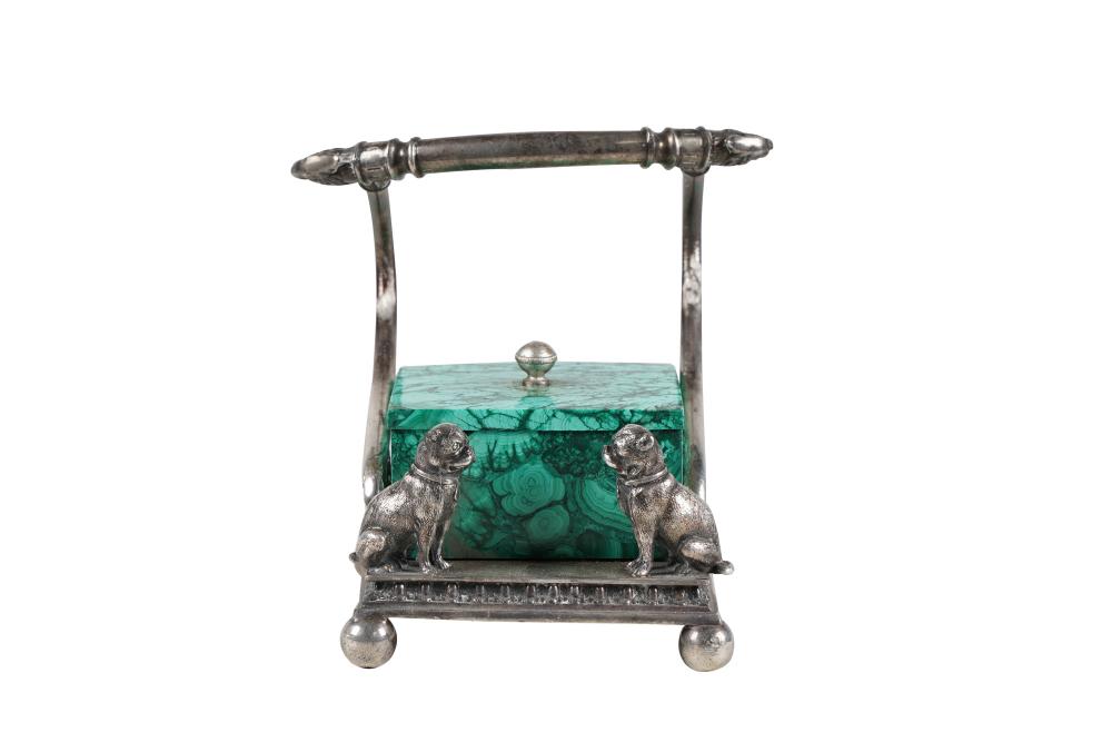 Appraisal: AMERICAN SILVERPLATE MALACHITE BOXmarked for Reed Barton Taunton modeled with