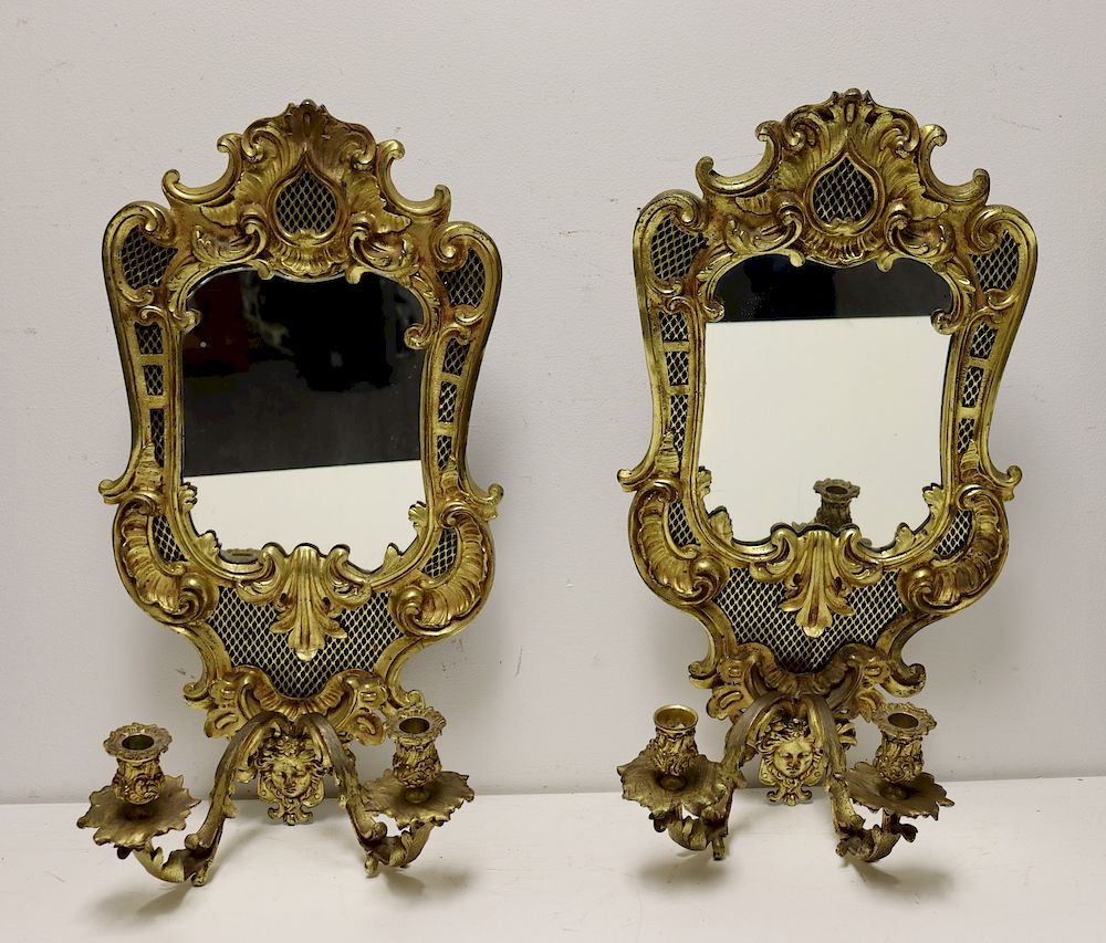 Appraisal: Pair Of Large Bronze Mirror Back Arm Sconces Good age