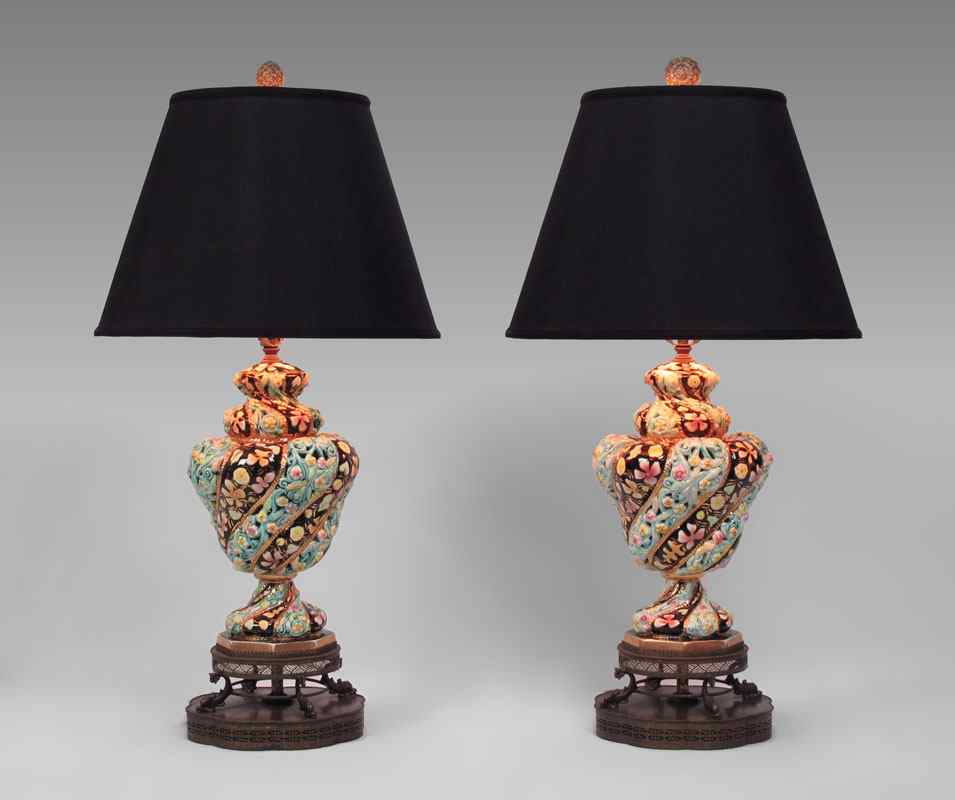 Appraisal: PAIR ITALIAN CAPO DI MONTE CERAMIC TABLE LAMPS Unusual black