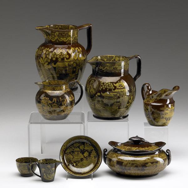 Appraisal: BUCHAN PORTOBELLO Eight serving pieces includes five pitchers covered sugar