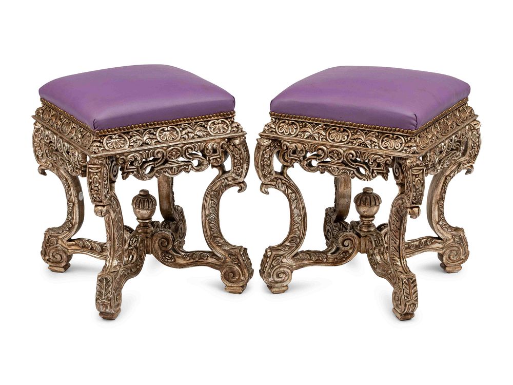 Appraisal: A Pair of Italian Style Silvered Wood Tabourets A Pair