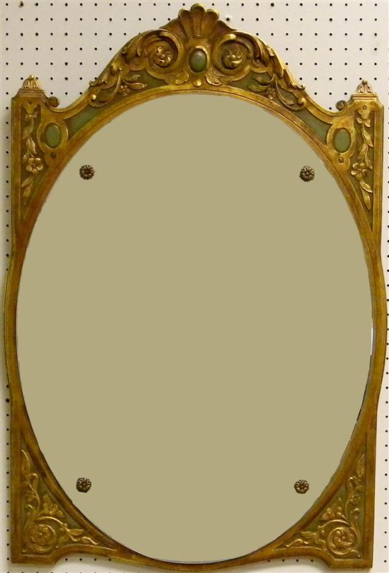 Appraisal: French style oval wall mirror gilt and green frame with