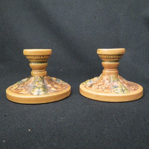 Appraisal: Roseville Florentine Art Pottery Candleholders brown excellent paper label diameter