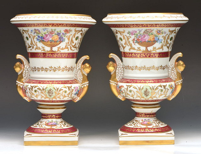 Appraisal: A PAIR OF FRENCH SEVRES STYLE HANDLED CLASSICAL VASES cm