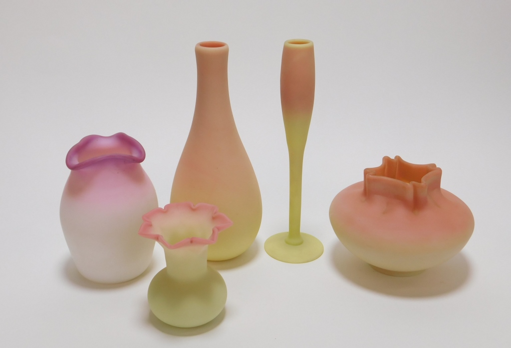 Appraisal: PC PEACH BLOW VICTORIAN SATIN GLASS VASES United States th