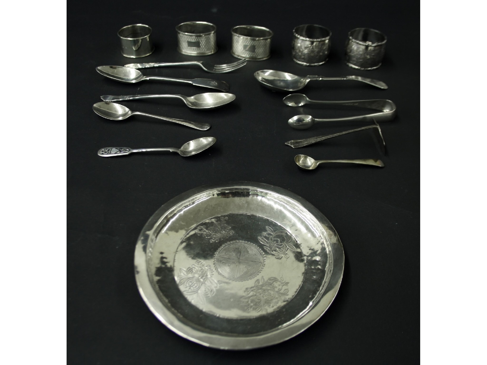 Appraisal: Mixed collection of silver flatware to include various spoons nips