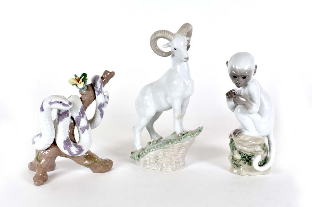 Appraisal: THREE LLADRO PORCELAIN ANIMALSEach marked on underside Comprising a Serpent