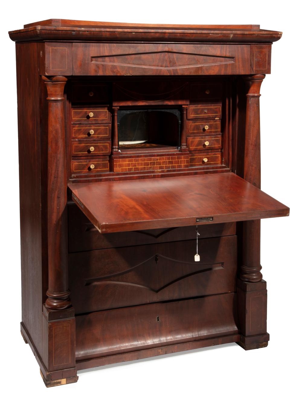 Appraisal: Biedermeier Carved Mahogany Secretaire a Abbatant c drop front enclosing