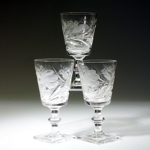 Appraisal: Twelve Hawks water goblets withs Iris design and square base