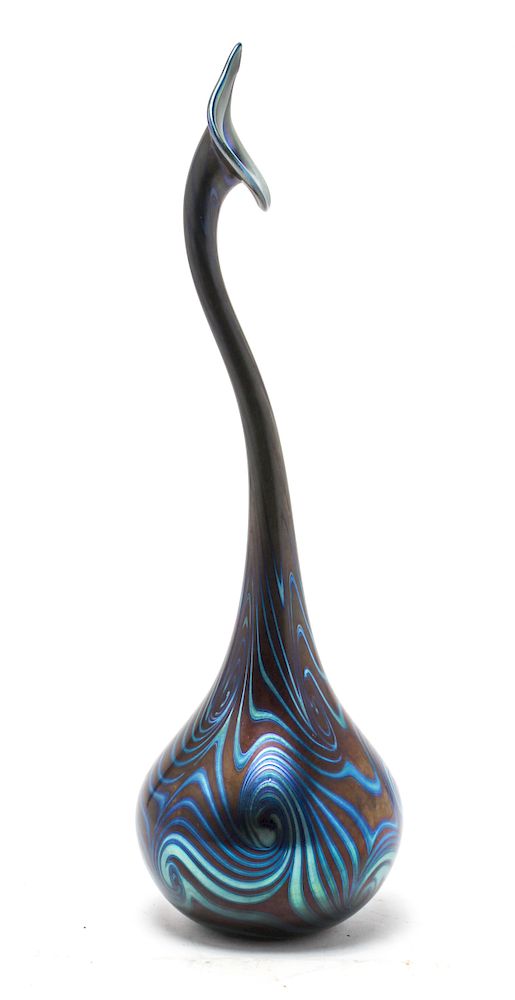 Appraisal: Jack-In-The-Pulpit Iridescent Art Glass Vase Charles Lotton American b Jack-in-the-Pulpit