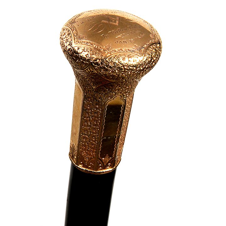 Appraisal: Masonic Gold Dress Cane Dated - A massive gold-filled Masonic