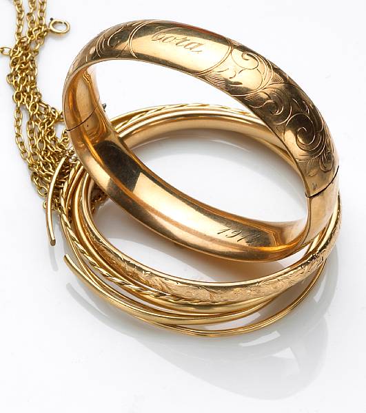 Appraisal: A collection of nine k and k gold jewelry accompanied