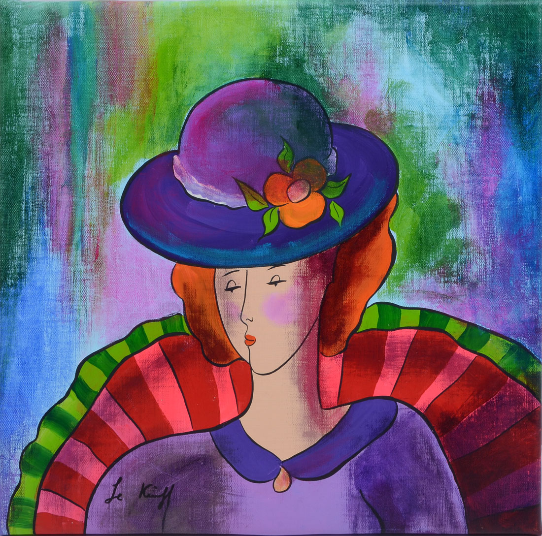 Appraisal: LE KINFF Linda French - ''Young Redhead Wearing Purple Hat''