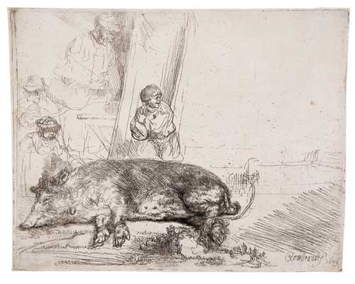 Appraisal: REMBRANDT VAN RIJN The Hog Etching and drypoint x mm