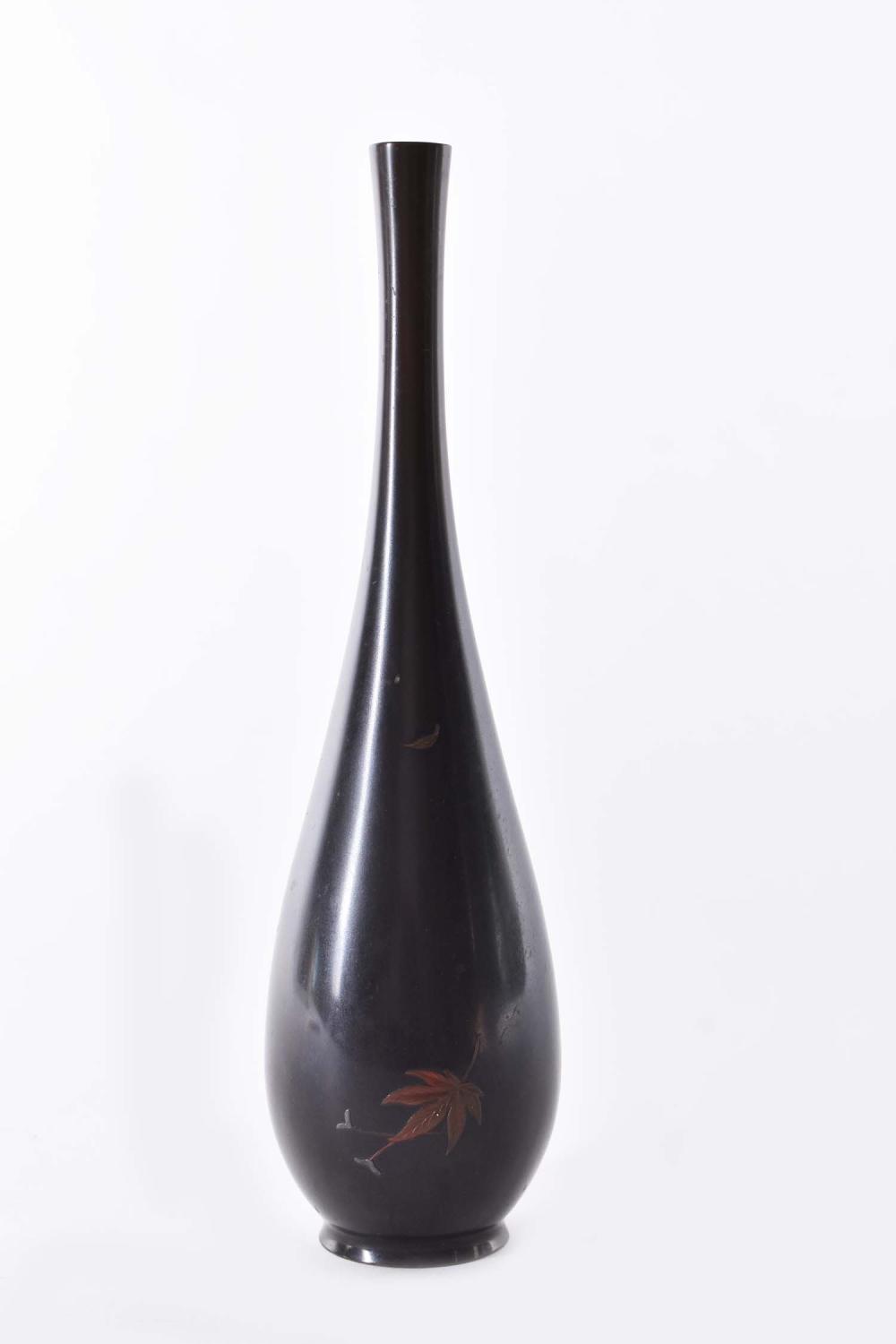 Appraisal: JAPANESE PATINATED BRONZE BOTTLE-FORM VASEThe underside with impressed signature The