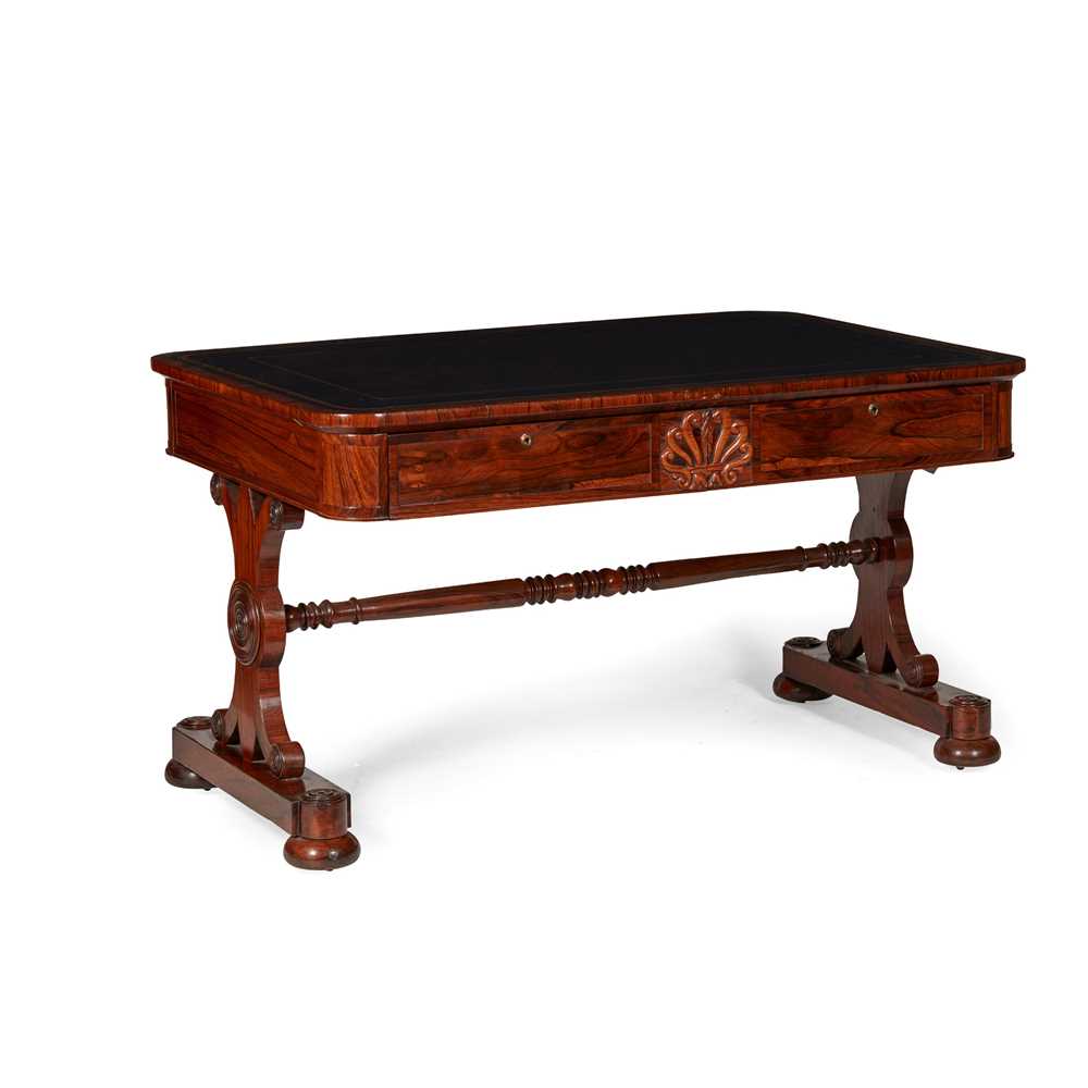 Appraisal: Y REGENCY CARVED ROSEWOOD END-SUPPORT WRITING TABLE IN THE MANNER