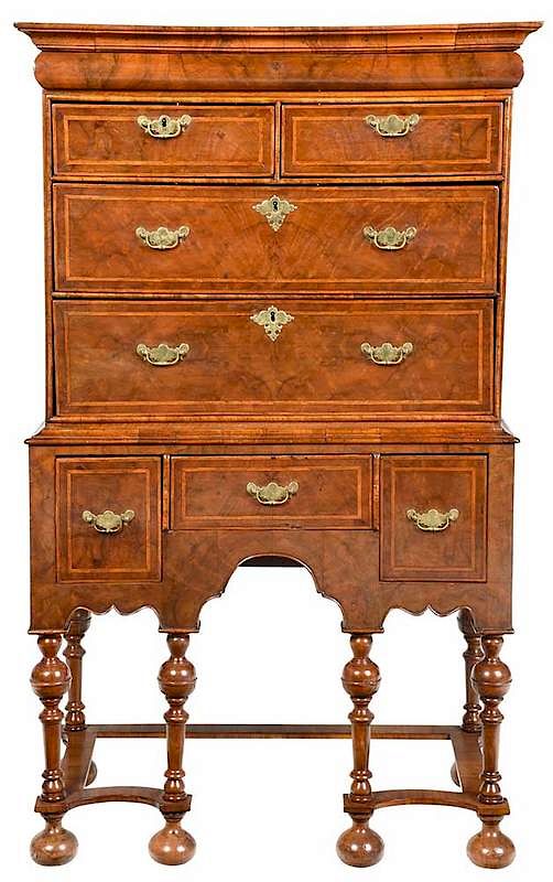 Appraisal: British William and Mary Burl Walnut High Chest th century