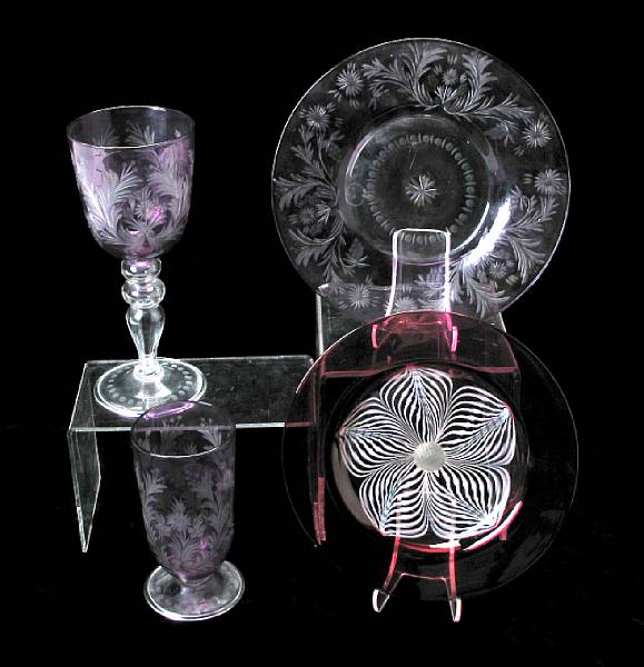 Appraisal: A group of three Hawkes amethyst cut to clear glass