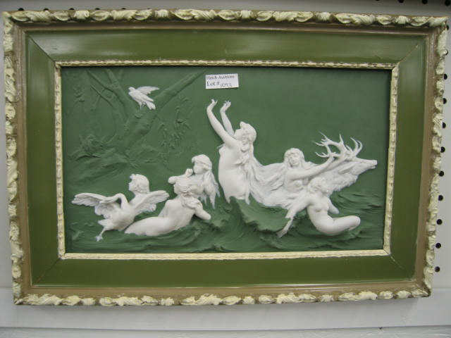 Appraisal: German Victorian Jasperware Plaque maidens swimming with stag swan x