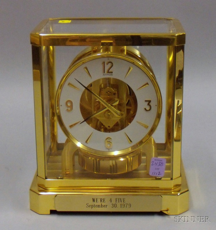 Appraisal: Brass Atmos Clock by Jaeger-LeCoultre Switzerland brass and glass case