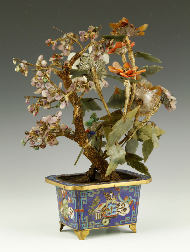 Appraisal: - Chinese Antique Jade Tree Antique jade tree in cloisonn