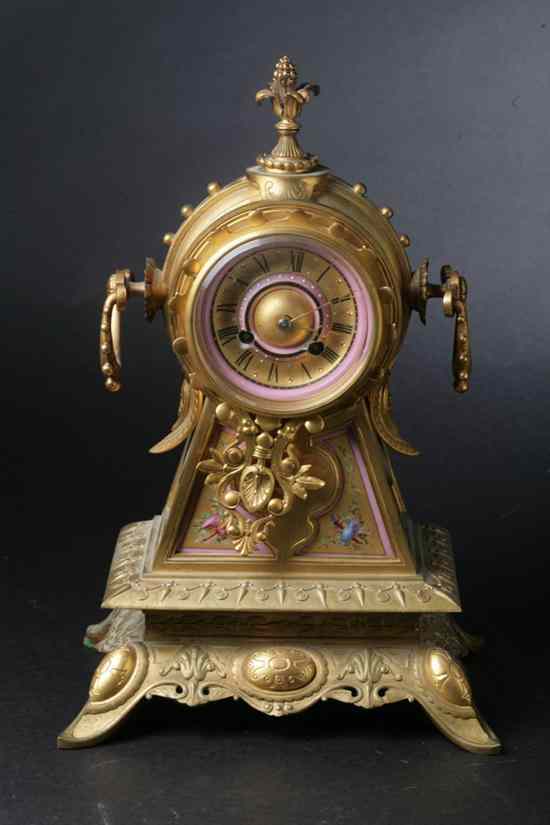 Appraisal: TIFFANY CO RENAISSANCE REVIVAL GILT BRASS AND PORCELAIN TABLE CLOCK