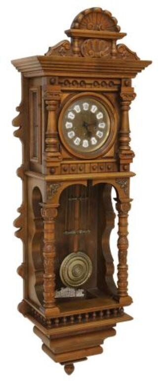 Appraisal: GAZO FAMILY 'LA MESA' CARVED WALNUT WALL CLOCKLarge carved walnut