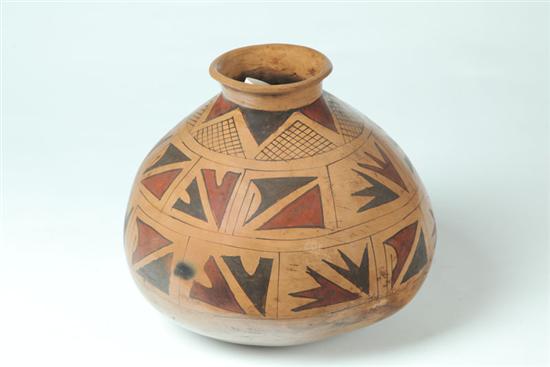 Appraisal: AMERICAN INDIAN STORAGE JAR Twentieth century Hopi with geometric designs