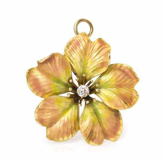 Appraisal: A Karat Yellow Gold Polychrome Enamel and Diamond Flower Pendant