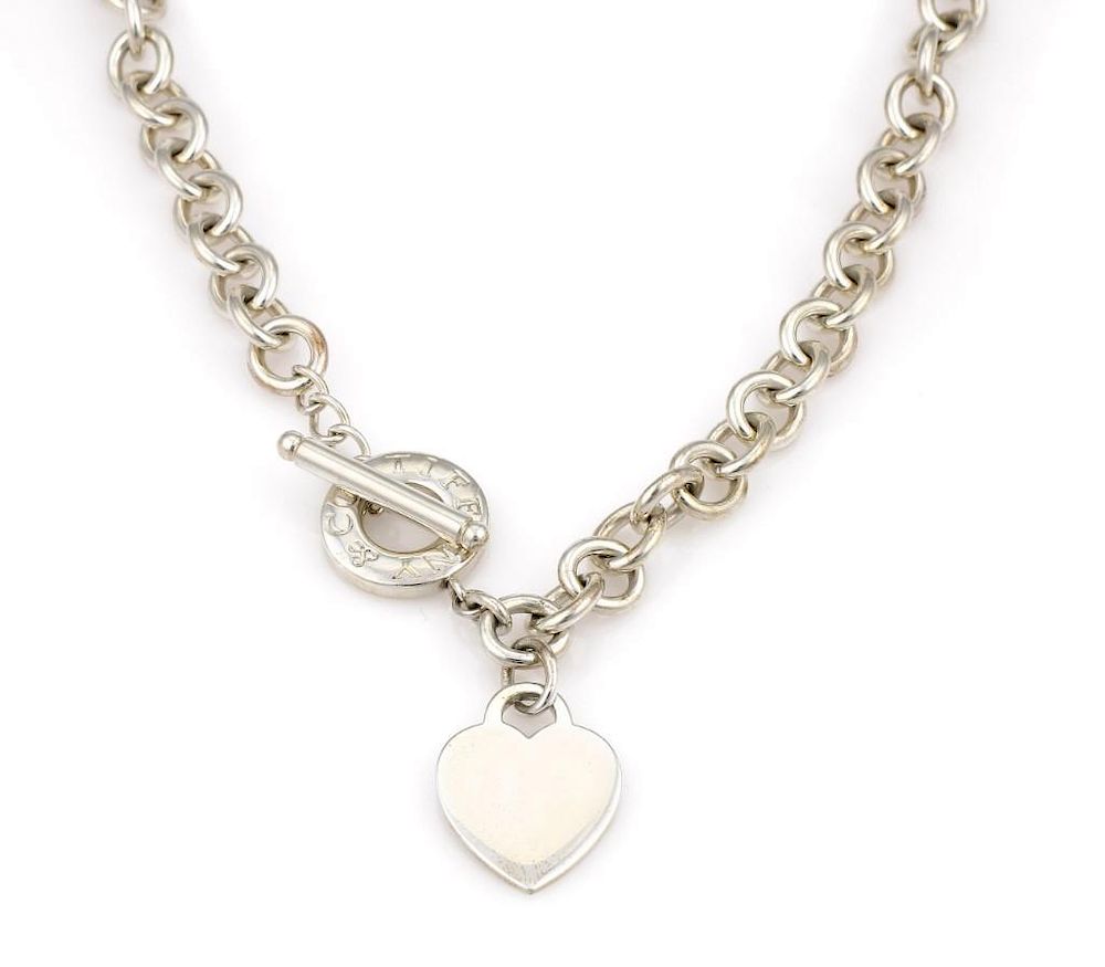 Appraisal: Tiffany Co Sterling Silver Heart Toggle Necklace Tiffany Co Sterling