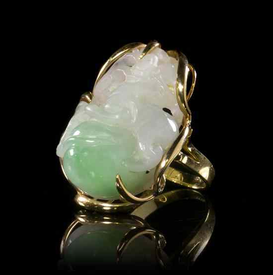 Appraisal: A Jadeite and Yellow Gold Ring of white and apple