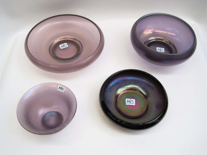 Appraisal: FOUR PIECES PURPLE STRETCH GLASS bowls from to D Condition