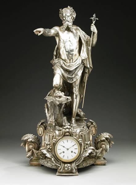 Appraisal: A Napoleon III silvered bronze mantel clock third quarter th