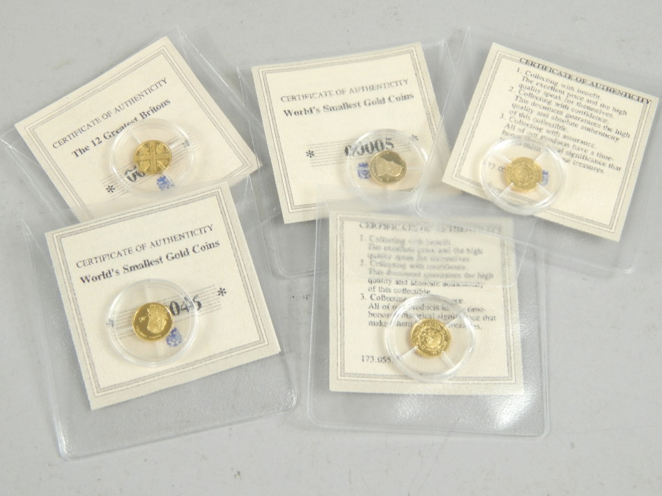 Appraisal: Five gold coins from the World's Smallest Gold Coin Series