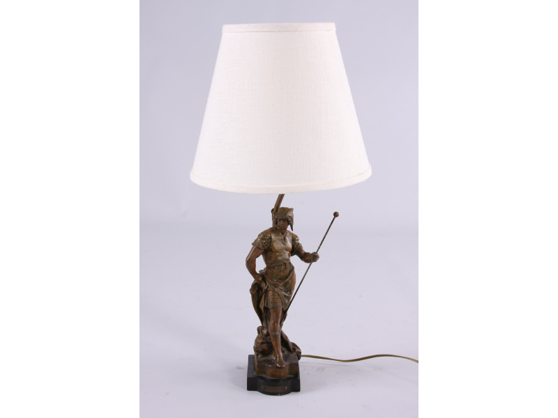 Appraisal: Antique Spelter Figural Lamp after Emile Picault signed E Picault