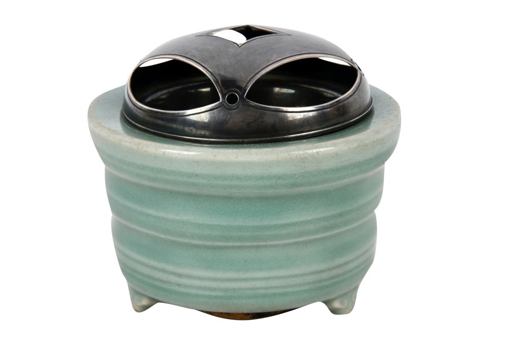 Appraisal: CHINESE CELADON CENSERwith Japanese silver cover censer inches wide inches