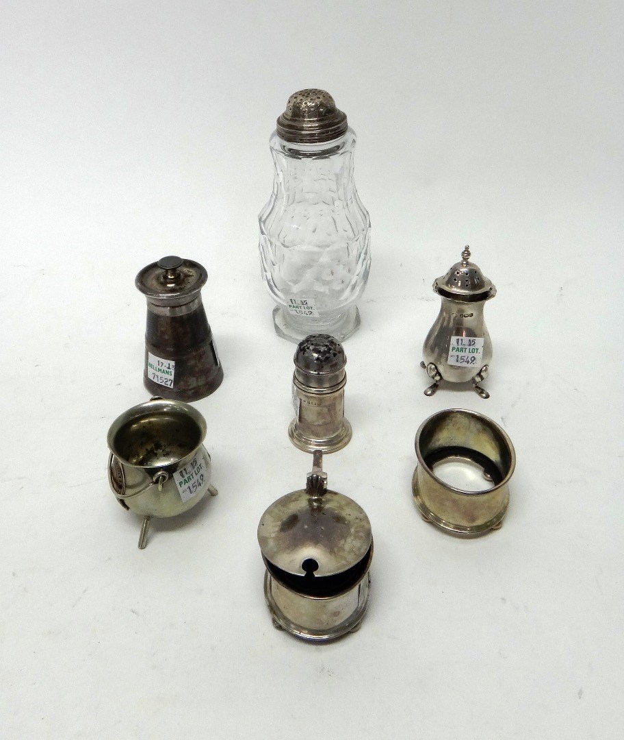 Appraisal: Silver and silver mounted condiments comprising a pepper mill probably