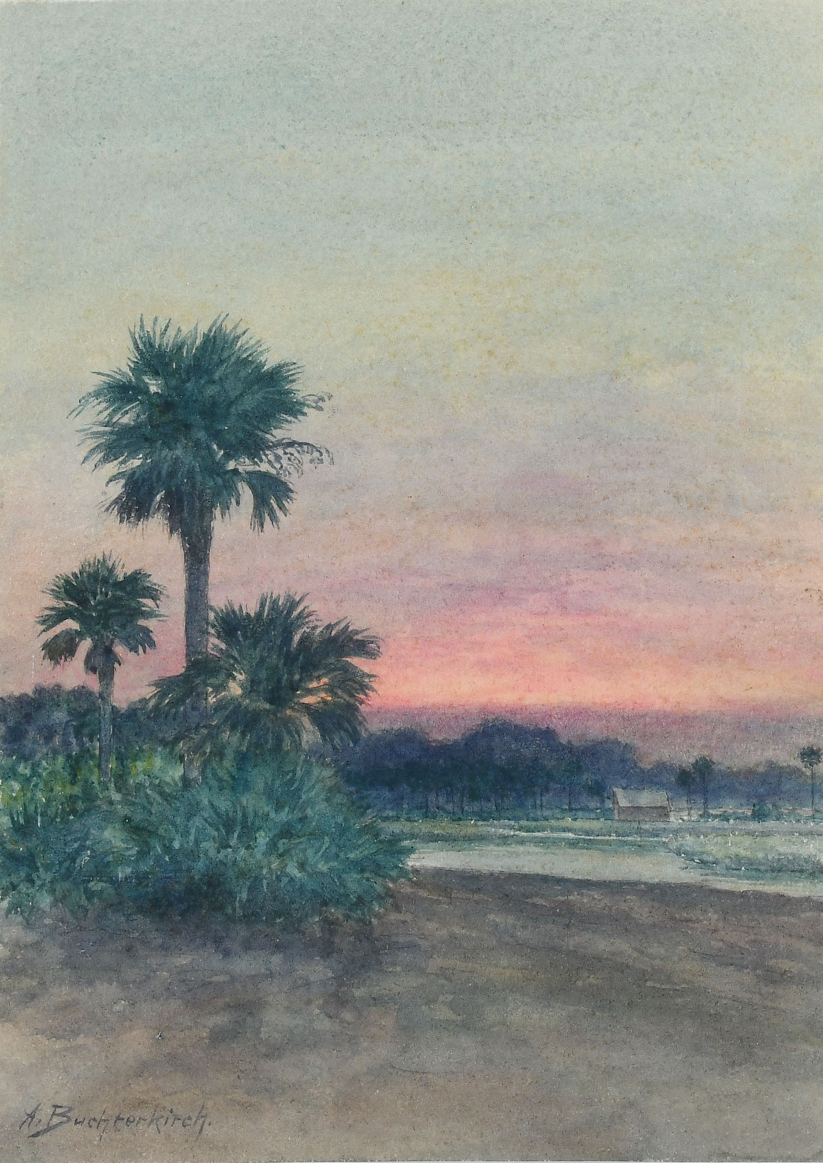 Appraisal: BUTCHERKIRCH Armin - ''Sunset for Orange Island '' Watercolor on