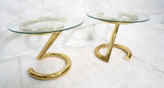 Appraisal: Pr Round Glass Top Brass Z form Base Side Table