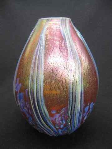 Appraisal: Robert Eickholt Art Glass Vase iridescent trailing texture finish on