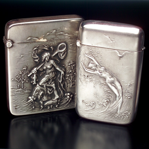 Appraisal: ART NOUVEAU Sterling match safes with sea nymphs one by