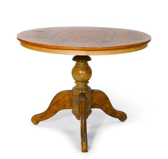 Appraisal: SALON TABLE Louis Philippe Walnut and fruitwoods in chessboard and