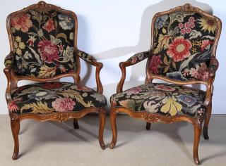 Appraisal: Pair Of Louis XV The cartouche-form back splat with hand-carved