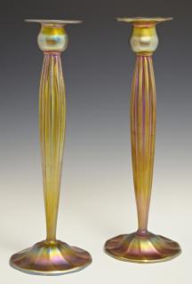 Appraisal: Pair of Tiffany Studios Gold Favrile Candlesticks th c each